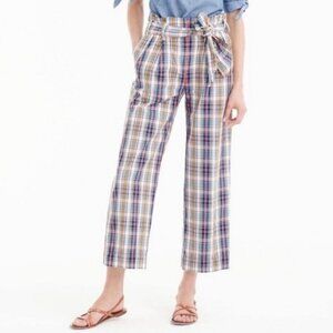 J.Crew Paperbag High Rise Tie Waist Plaid Pants Wide Leg Cropped Matching Belt